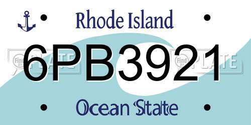 6PB3921 Rhode Island License Plate