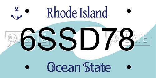 6SSD78 Rhode Island License Plate