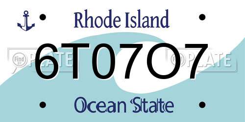 6T07O7 Rhode Island License Plate