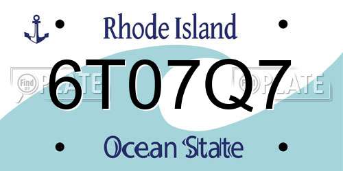6T07Q7 Rhode Island License Plate