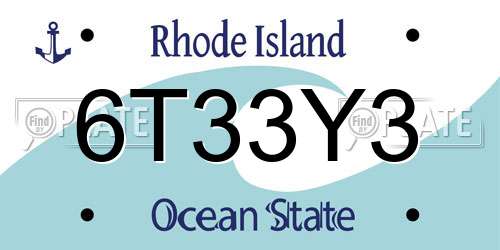 6T33Y3 Rhode Island License Plate