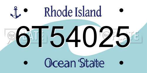 6T54025 Rhode Island License Plate