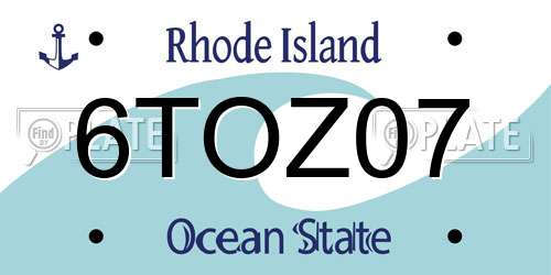 6TOZ07 Rhode Island License Plate