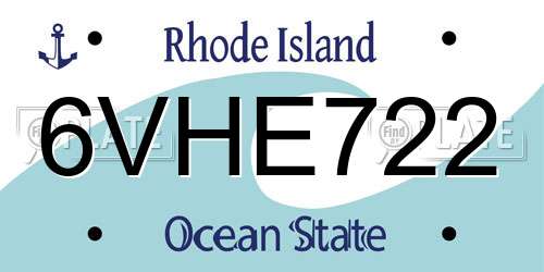 6VHE722 Rhode Island License Plate