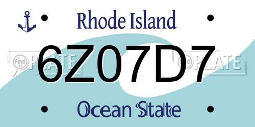 6Z07D7 Rhode Island License Plate