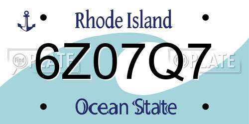 6Z07Q7 Rhode Island License Plate
