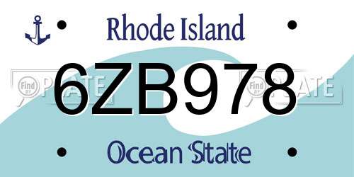 6ZB978 Rhode Island License Plate