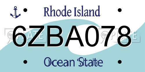 6ZBA078 Rhode Island License Plate