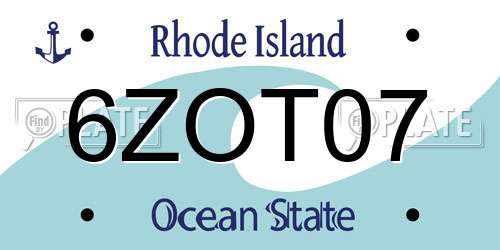 6ZOT07 Rhode Island License Plate