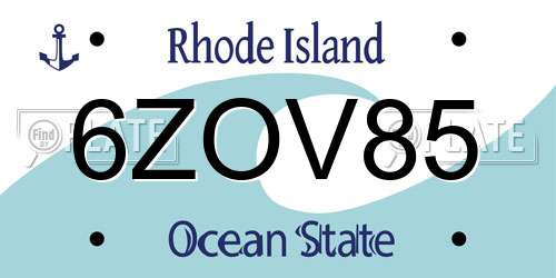 6ZOV85 Rhode Island License Plate
