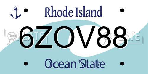 6ZOV88 Rhode Island License Plate