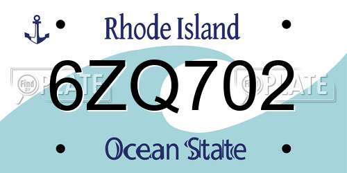 6ZQ702 Rhode Island License Plate