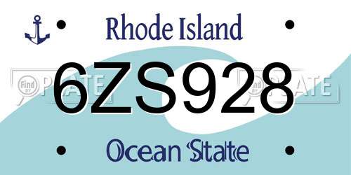 6ZS928 Rhode Island License Plate