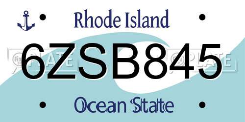 6ZSB845 Rhode Island License Plate