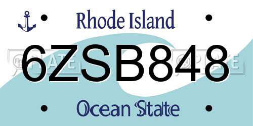 6ZSB848 Rhode Island License Plate