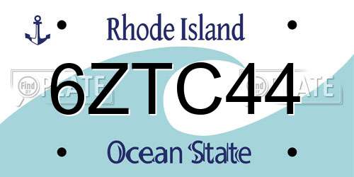 6ZTC44 Rhode Island License Plate