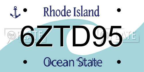 6ZTD95 Rhode Island License Plate