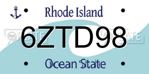 6ZTD98 Rhode Island License Plate