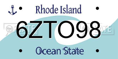 6ZTO98 Rhode Island License Plate