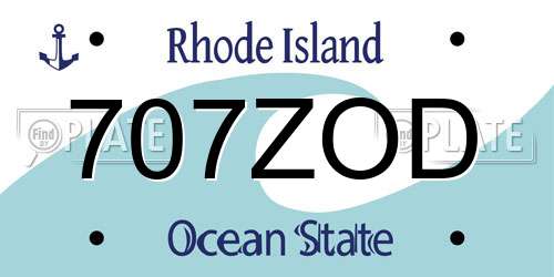 707ZOD Rhode Island License Plate