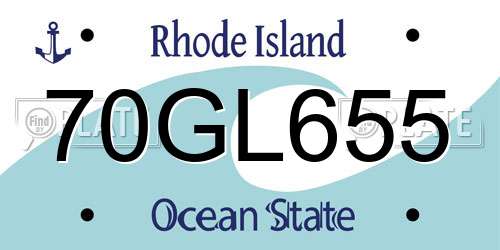 70GL655 Rhode Island License Plate