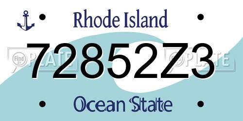 72852Z3 Rhode Island License Plate