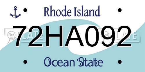 72HA092 Rhode Island License Plate