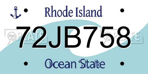 72JB758 Rhode Island License Plate