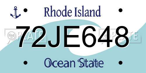 72JE648 Rhode Island License Plate