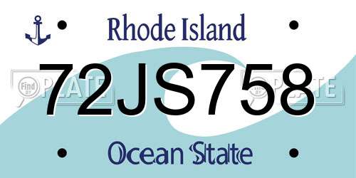 72JS758 Rhode Island License Plate