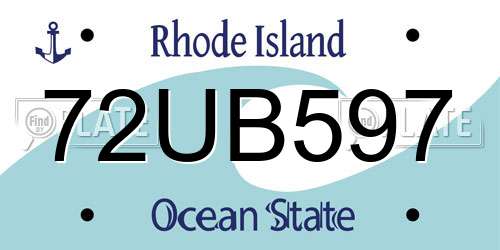 72UB597 Rhode Island License Plate