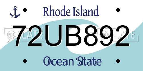72UB892 Rhode Island License Plate