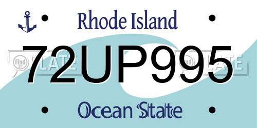 72UP995 Rhode Island License Plate