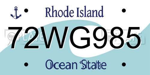 72WG985 Rhode Island License Plate