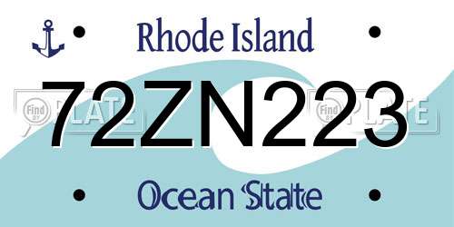 72ZN223 Rhode Island License Plate