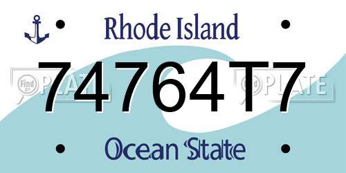 74764T7 Rhode Island License Plate