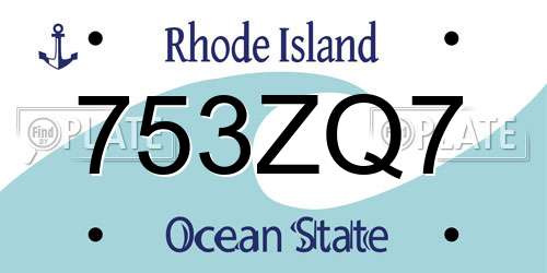 753ZQ7 Rhode Island License Plate