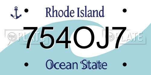 754OJ7 Rhode Island License Plate