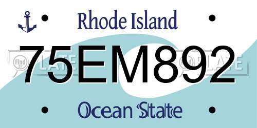 75EM892 Rhode Island License Plate