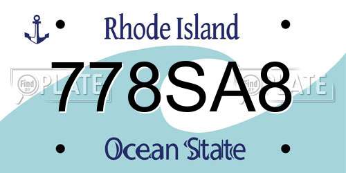 778SA8 Rhode Island License Plate