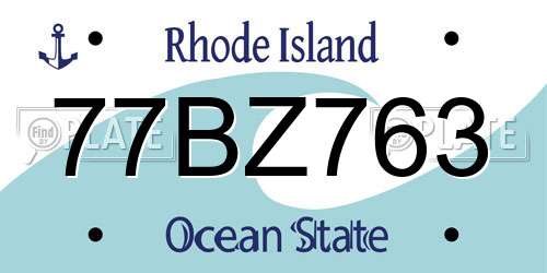 77BZ763 Rhode Island License Plate