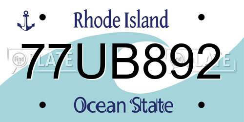 77UB892 Rhode Island License Plate