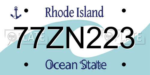 77ZN223 Rhode Island License Plate