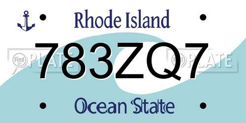 783ZQ7 Rhode Island License Plate