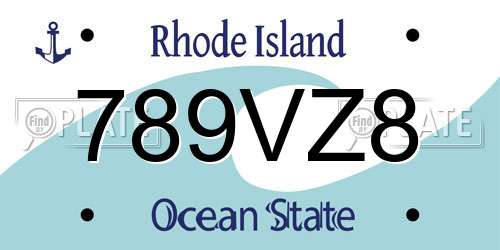 789VZ8 Rhode Island License Plate