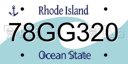 78GG320 Rhode Island License Plate