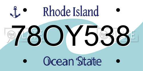 78OY538 Rhode Island License Plate