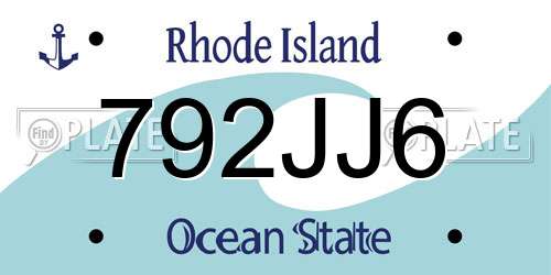 792JJ6 Rhode Island License Plate