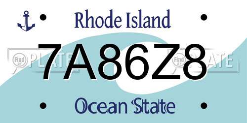 7A86Z8 Rhode Island License Plate