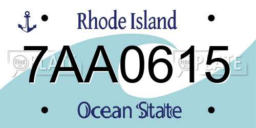 7AA0615 Rhode Island License Plate